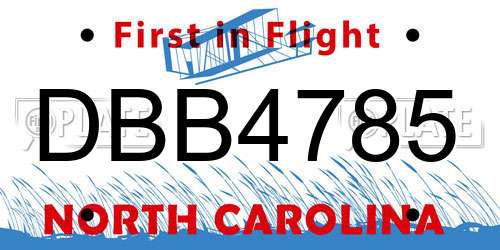 DBB4785 North Carolina License Plate