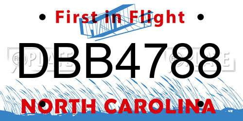 DBB4788 North Carolina License Plate