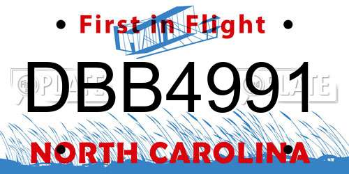 DBB4991 North Carolina License Plate