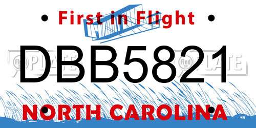 DBB5821 North Carolina License Plate