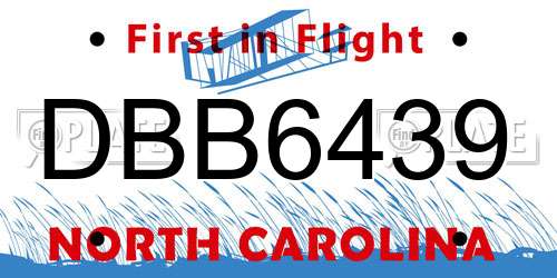 DBB6439 North Carolina License Plate