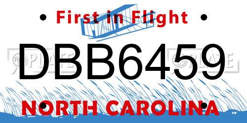 DBB6459 North Carolina License Plate
