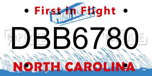 DBB6780 North Carolina License Plate