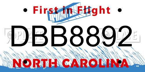 DBB8892 North Carolina License Plate