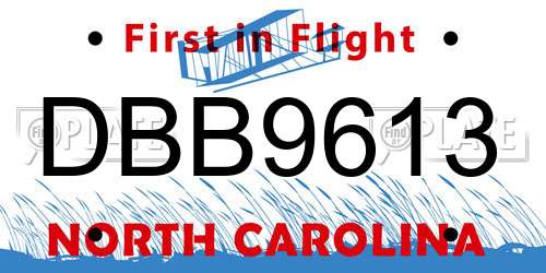 DBB9613 North Carolina License Plate