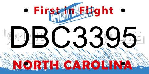 DBC3395 North Carolina License Plate
