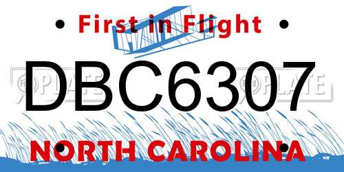 DBC6307 North Carolina License Plate