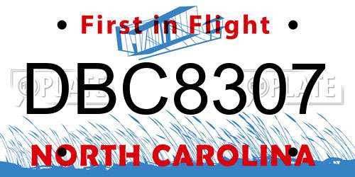 DBC8307 North Carolina License Plate
