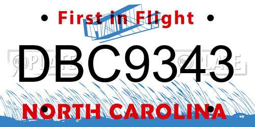 DBC9343 North Carolina License Plate