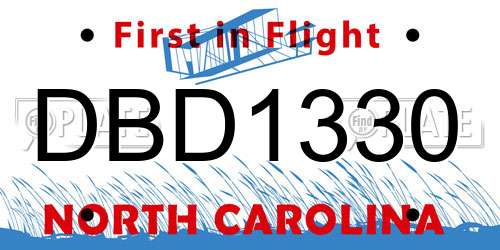 DBD1330 North Carolina License Plate