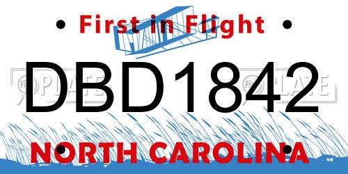 DBD1842 North Carolina License Plate