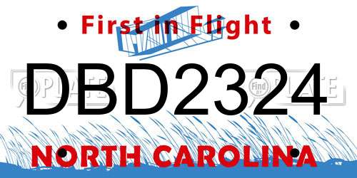 DBD2324 North Carolina License Plate