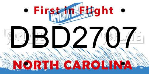 DBD2707 North Carolina License Plate