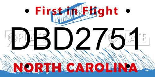 DBD2751 North Carolina License Plate