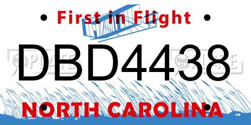 DBD4438 North Carolina License Plate