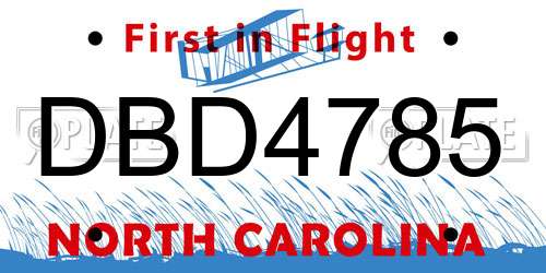 DBD4785 North Carolina License Plate