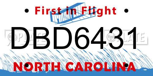 DBD6431 North Carolina License Plate