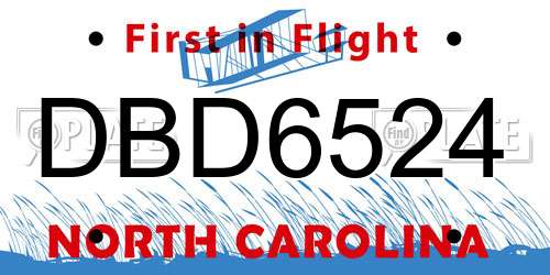 DBD6524 North Carolina License Plate