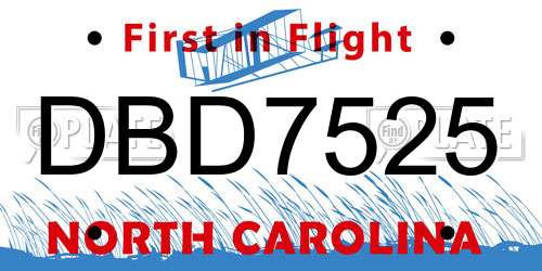 DBD7525 North Carolina License Plate