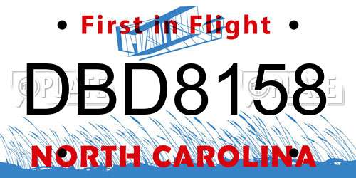 DBD8158 North Carolina License Plate