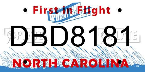 DBD8181 North Carolina License Plate