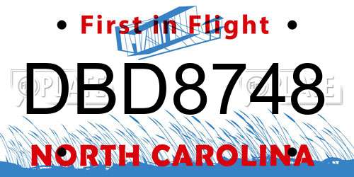 DBD8748 North Carolina License Plate
