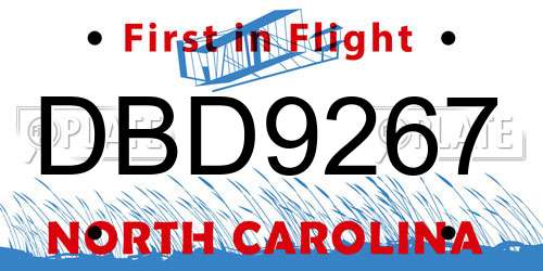 DBD9267 North Carolina License Plate