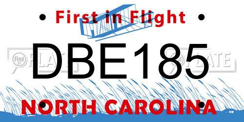 DBE185 North Carolina License Plate