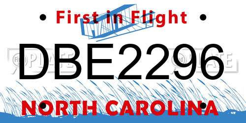 DBE2296 North Carolina License Plate
