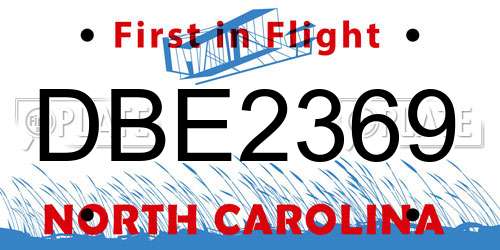 DBE2369 North Carolina License Plate