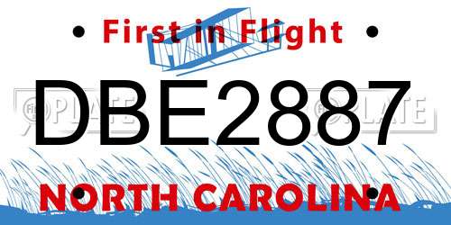 DBE2887 North Carolina License Plate