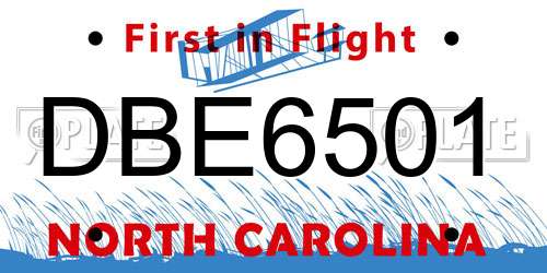 DBE6501 North Carolina License Plate