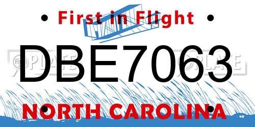 DBE7063 North Carolina License Plate