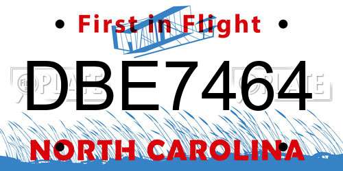 DBE7464 North Carolina License Plate