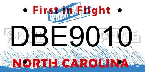 DBE9010 North Carolina License Plate
