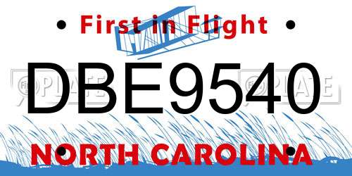 DBE9540 North Carolina License Plate