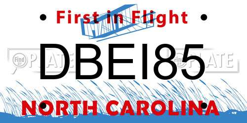 DBEI85 North Carolina License Plate