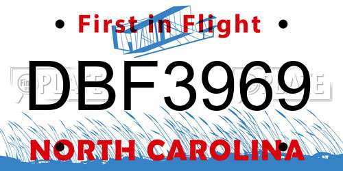 DBF3969 North Carolina License Plate
