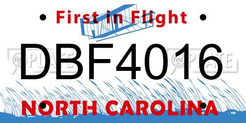 DBF4016 North Carolina License Plate