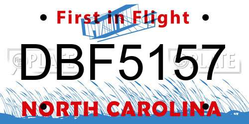 DBF5157 North Carolina License Plate