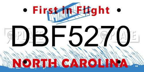 DBF5270 North Carolina License Plate