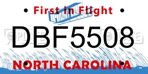 DBF5508 North Carolina License Plate