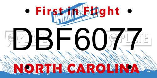 DBF6077 North Carolina License Plate
