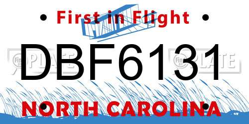 DBF6131 North Carolina License Plate