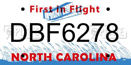 DBF6278 North Carolina License Plate