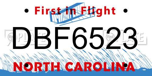 DBF6523 North Carolina License Plate