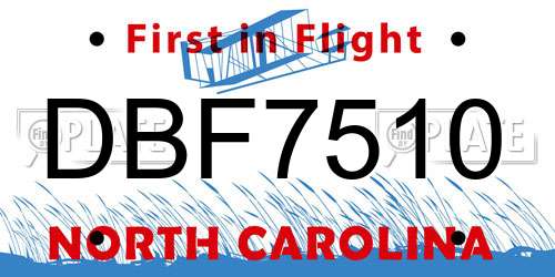 DBF7510 North Carolina License Plate