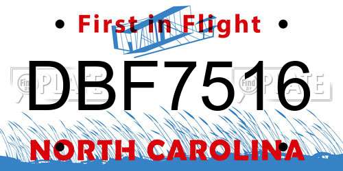 DBF7516 North Carolina License Plate