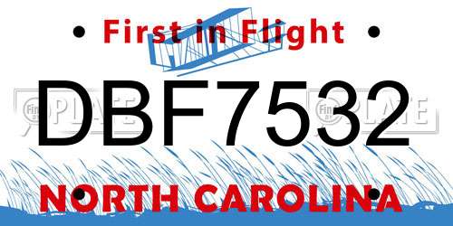 DBF7532 North Carolina License Plate