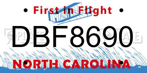 DBF8690 North Carolina License Plate